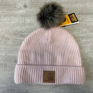 **NWT** Carhartt Knit Fleece-Lined Hat in Pink with Pom Pom!